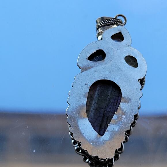 Sterling Silver Pendant Agate, Lapis Lazuli, Moonstone, & Pearl w/20-Inch Chain - Picture 3 of 10